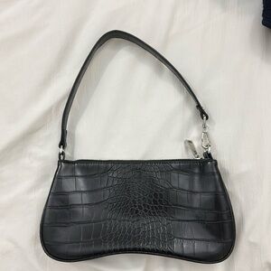 JW Pei Eva Black Croc Shoulder Bag